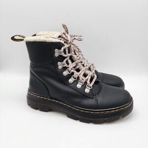 Dr. Martens Combs Shearling Lined Combat Boots Womens Size 8 Black Lace Up Ankle
